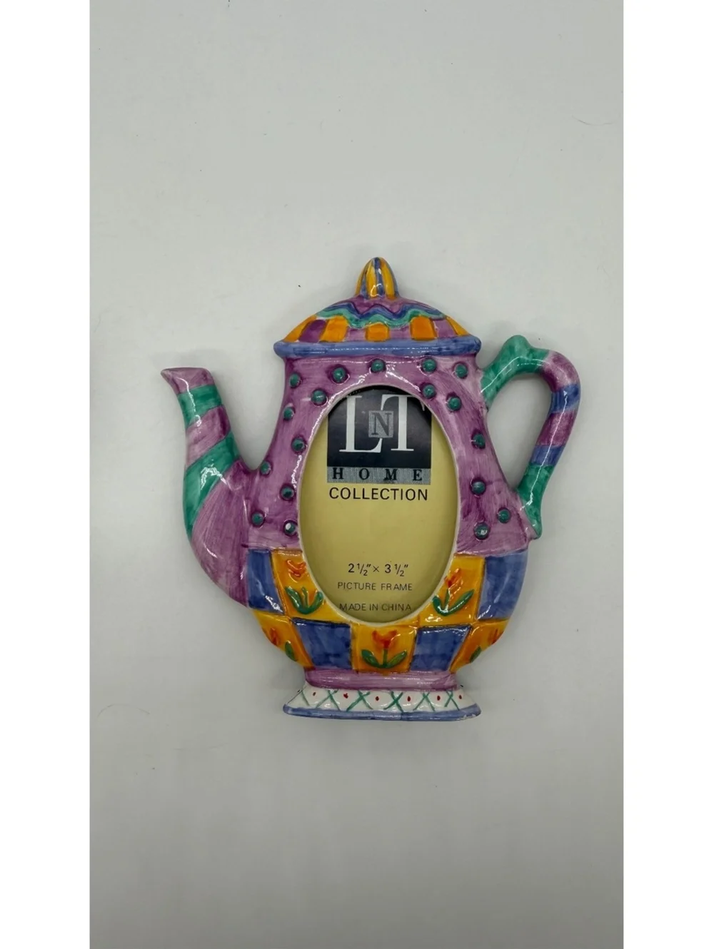 LT Home Collection Teapot Picture Frame Set 2 Colorful Ceramic